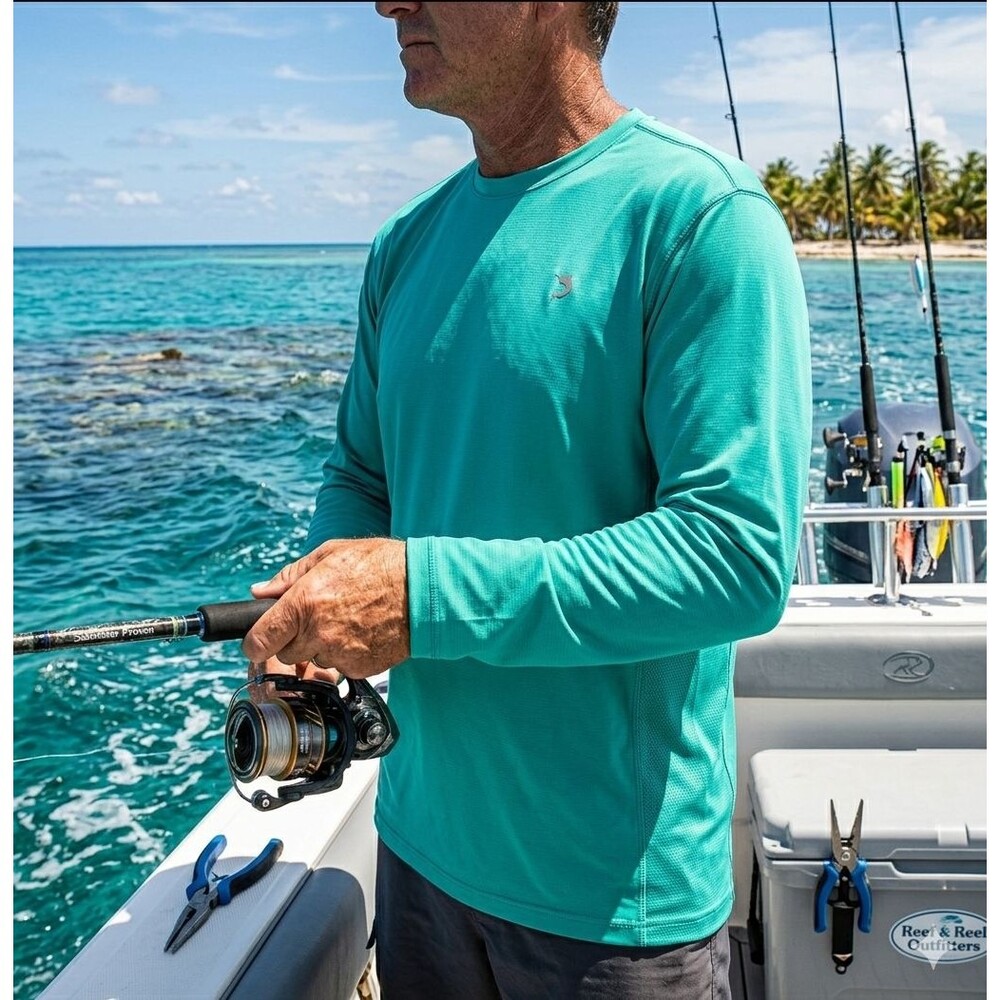 Reel Legends Freeline Performance Shirt Men’s L Green Long Sleeve UPF Fishing